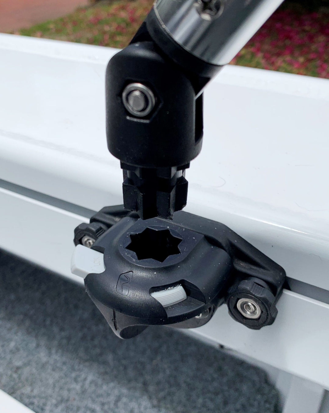 RAILBLAZA Clevis Bimini Support holding a bimini strut